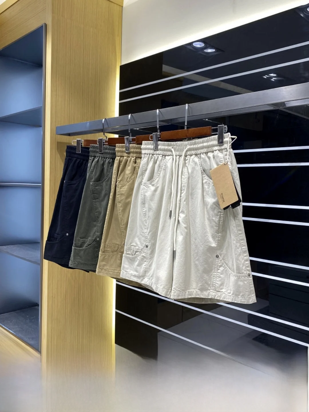 100% Cotton Workwear Shorts Men's Loose Fit Washed Khaki Style Summer Casual Pants Straight Leg Five-Quarter Length Elastic W...
