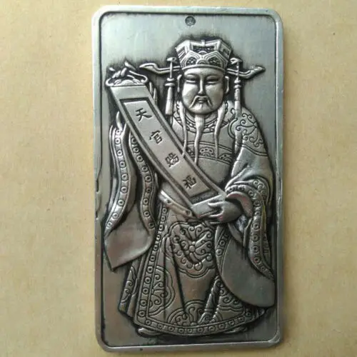 Estatua Cheongwan bendición viejo thanka China tíbet ficha de plata amuleto etiqueta de cintura