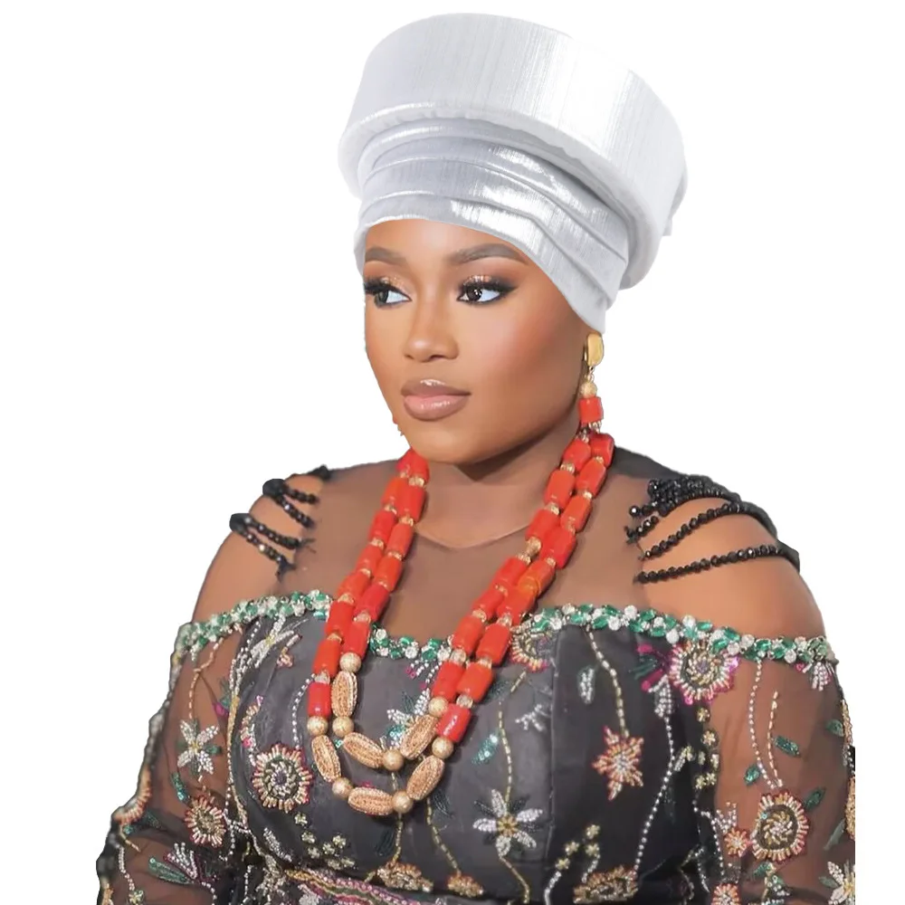Already Made African Headtie Turban Cap Nigeria Party Headgear Female Head Wraps Pleated Auto Gele Cap Headpiece 2025