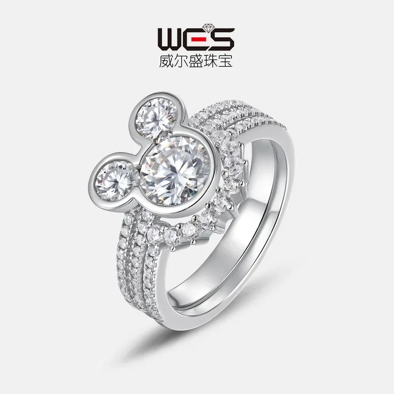 

Cute Moissanite Combination Ring for Women 18K Gold Fully Inlaid with Colorful Baby Stones PT950 Platinum Ring Stacked