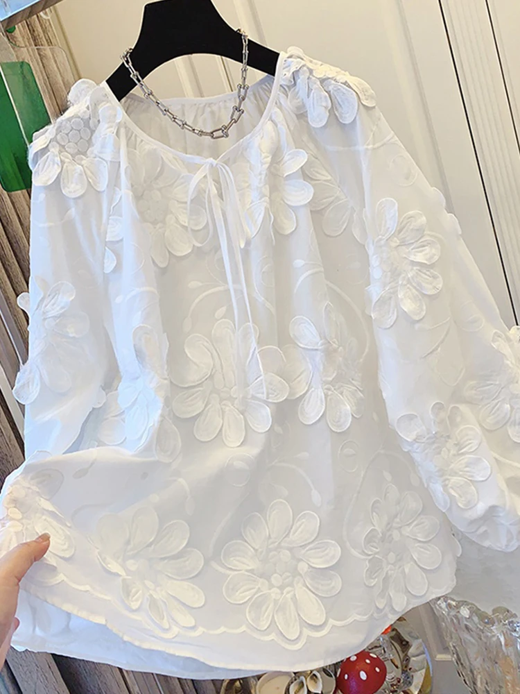 Retro Heavy Embellied Loose Long Sve Women's irt Spring Autumn New Sle Commute Faion Korean Version Sweet Ties
