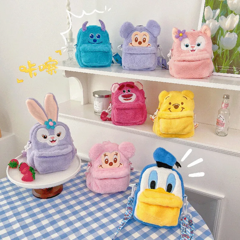 7 أنماط ديزني لطيف الكرتون حقيبة الفراولة الدب سوليفان ألعاب من نسيج مخملي حقيبة ساعي حقيبة الظهر حقيبة كتف هدية عيد ميلاد