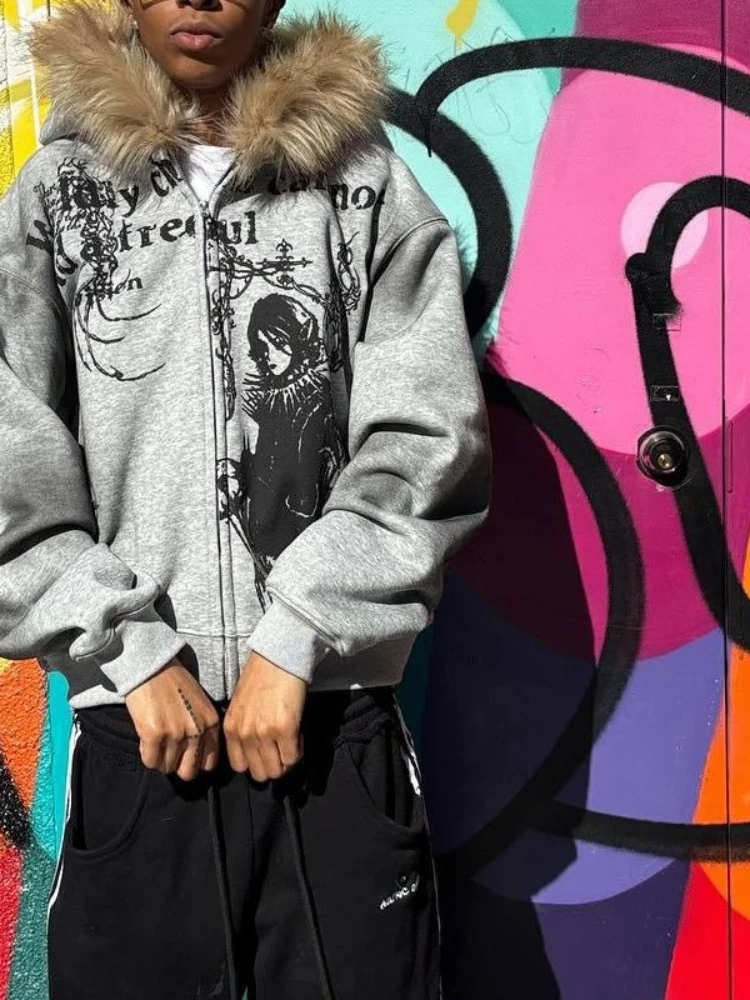 

Y2K американская укороченная куртка в стиле ретро 2025, женская толстовка с принтом граффити, Harajuku, толстовка на молнии с длинными рукавами, повседневная уличная одежда, топы