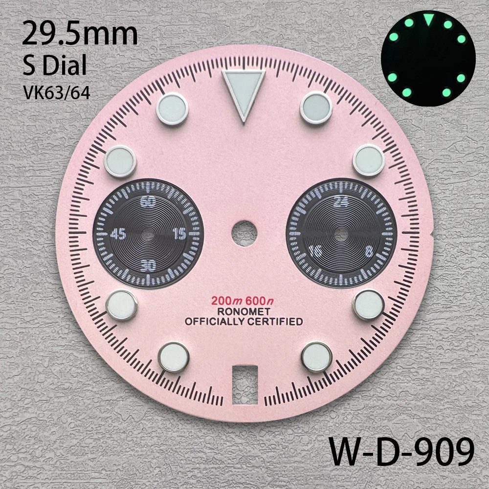 29.5mm DTN Panda S Dial Fit VK63/VK64 Quartz Movement Green Luminous High-Quality Watch Modification Accessories