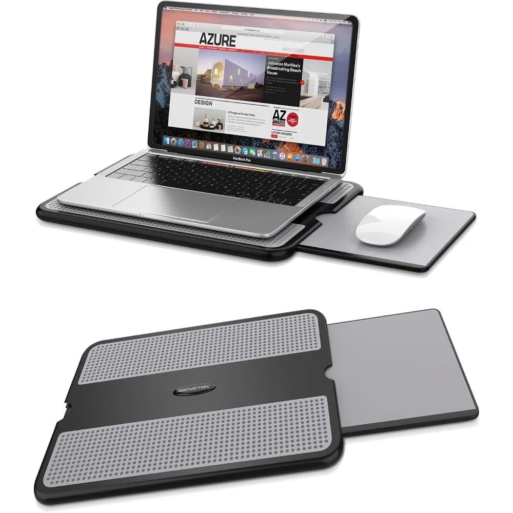 

Portable Laptop Lap Desk w/ Retractable Left/Right Mouse Pad Tray, Non-Slip Heat Shield Tablet Notebook Computer Stand Table w/