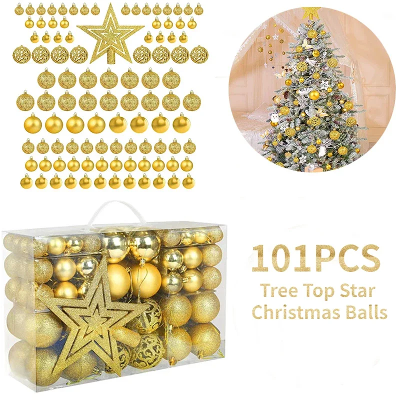 101PCS Christmas Ball Star 6cm /3cm Plastic Hollow matte Christmas Ball Ornaments christmas tree decorations for Xmas Party