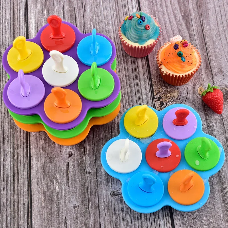 7-hole Mini with Cover Silicone Ice Mould Reusable Colour Ice Cream Mold Rounded Ice Tray Chocolate Cheese Sticks Popsicle Mold