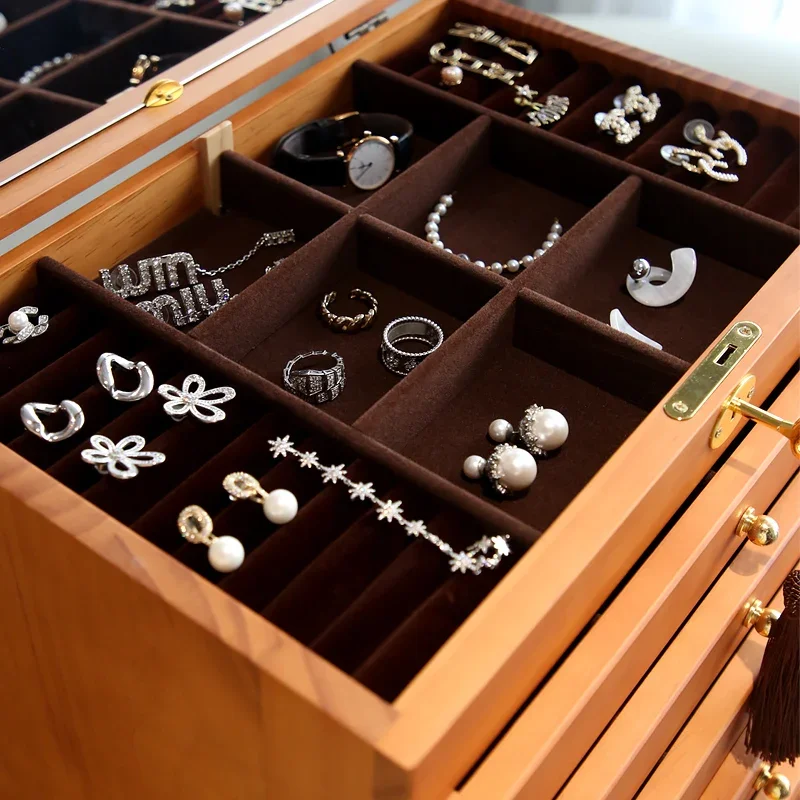 Wooden Jewelry Box, Extremely Large Capacity, Multi-functional Jewelry Storage Box, High-end Velvet Fabric