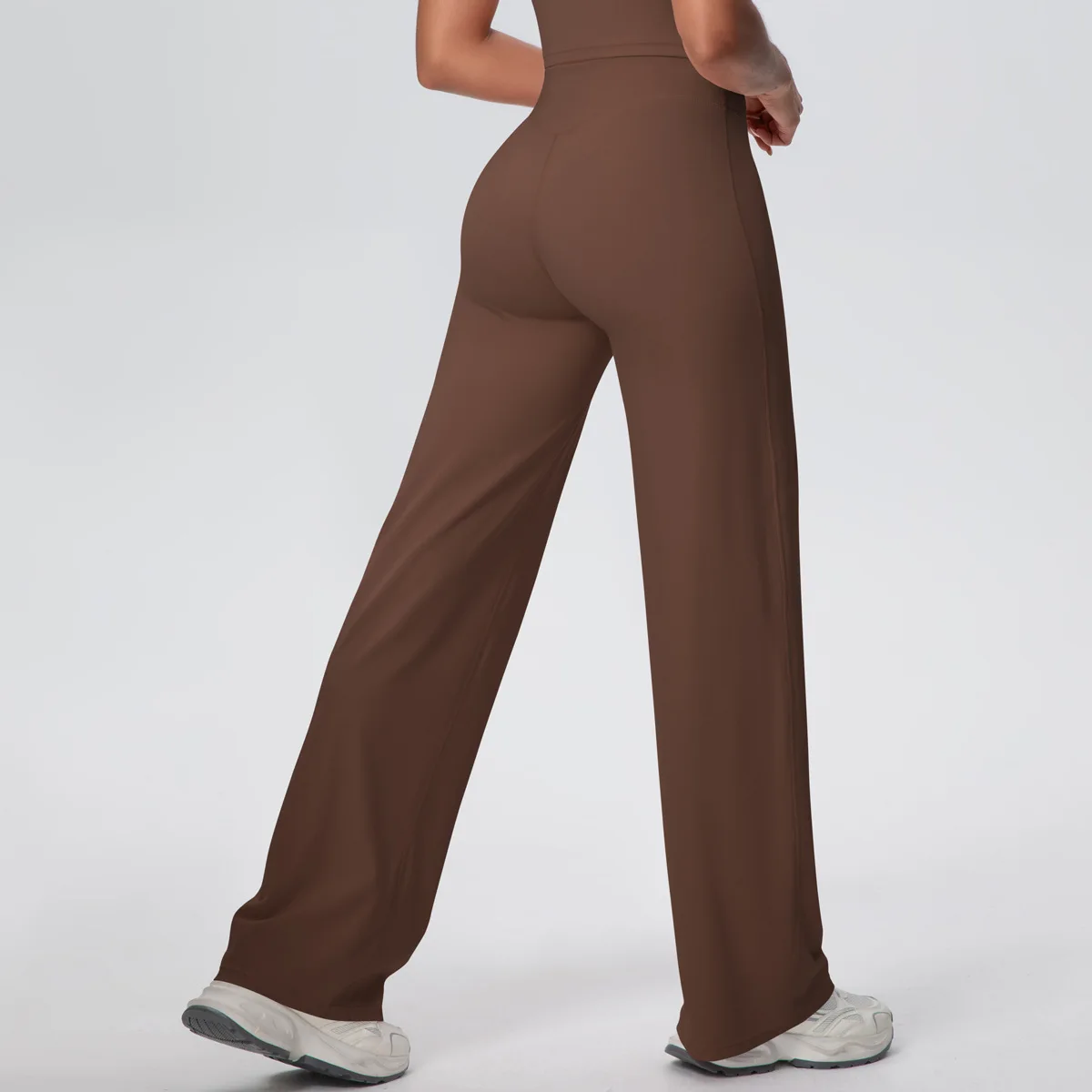 Calça feminina escovada de cintura alta, perna larga, esportiva, casual, solta, yoga, bolso, elevação do quadril, conforto, fitness, leggings casuais para mulheres altas