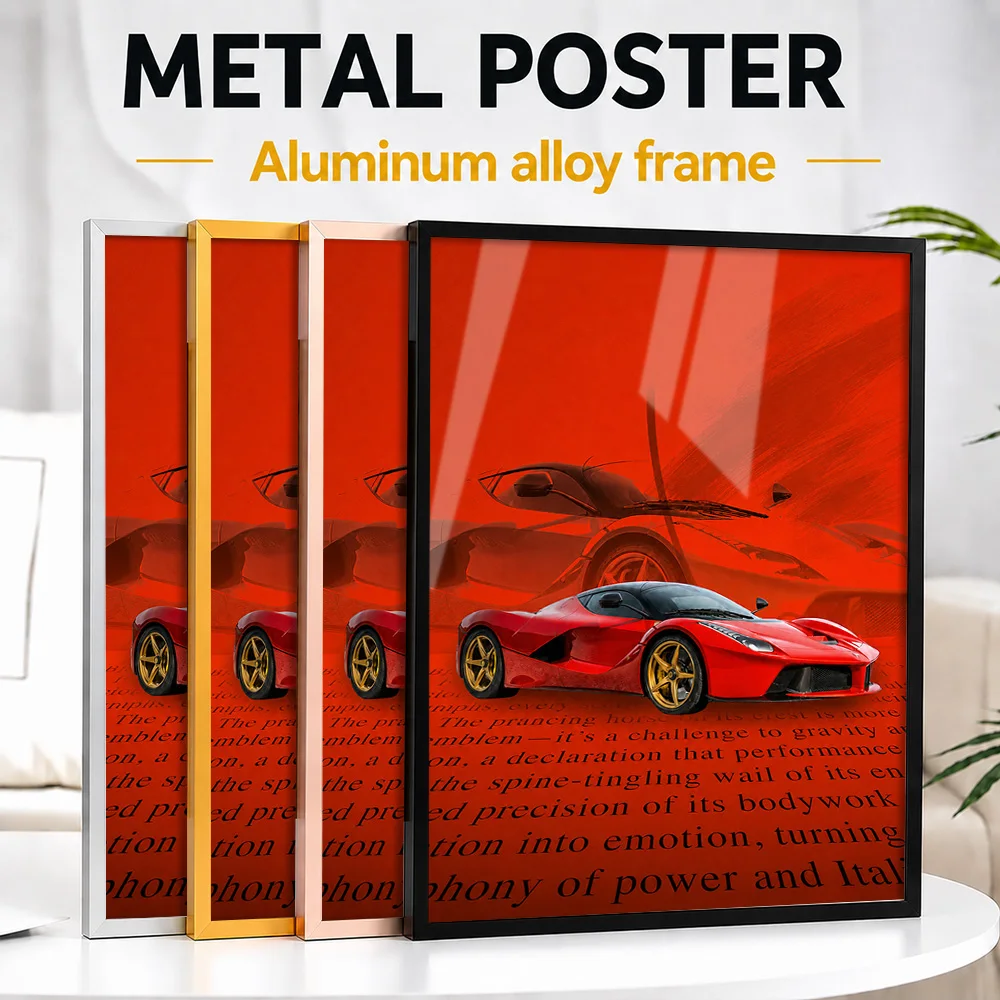Red Italy Car Framed Metal Poster Personalized Photo Minimalist Engineering Style Wall Art For Home Office Ideal Birthday Gift