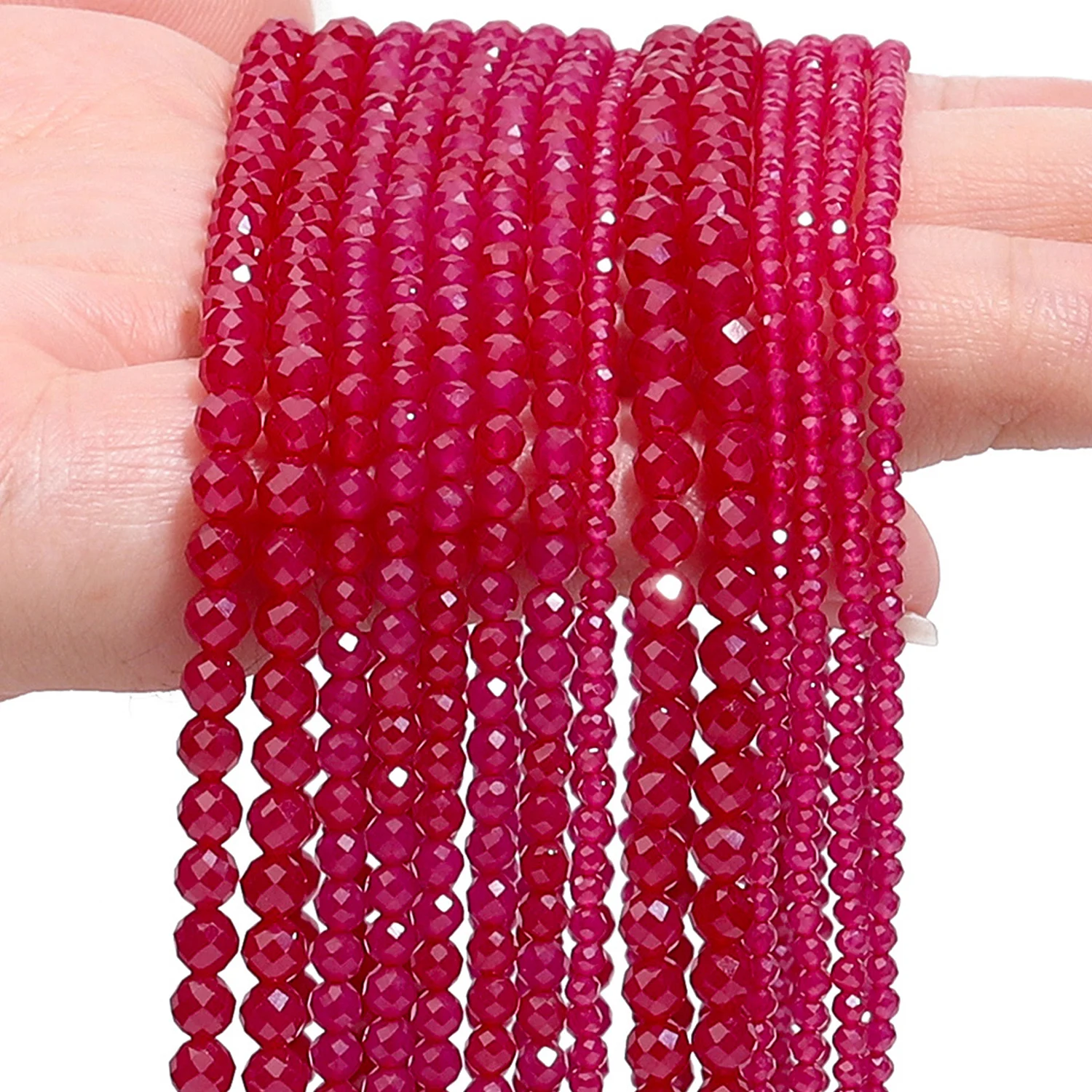 Natural Ruby-Corundum Beads Faceted 2 3 4mm Round Loose Spacer Beads for Jewelry Making Diy Slim Bracelet Accessories