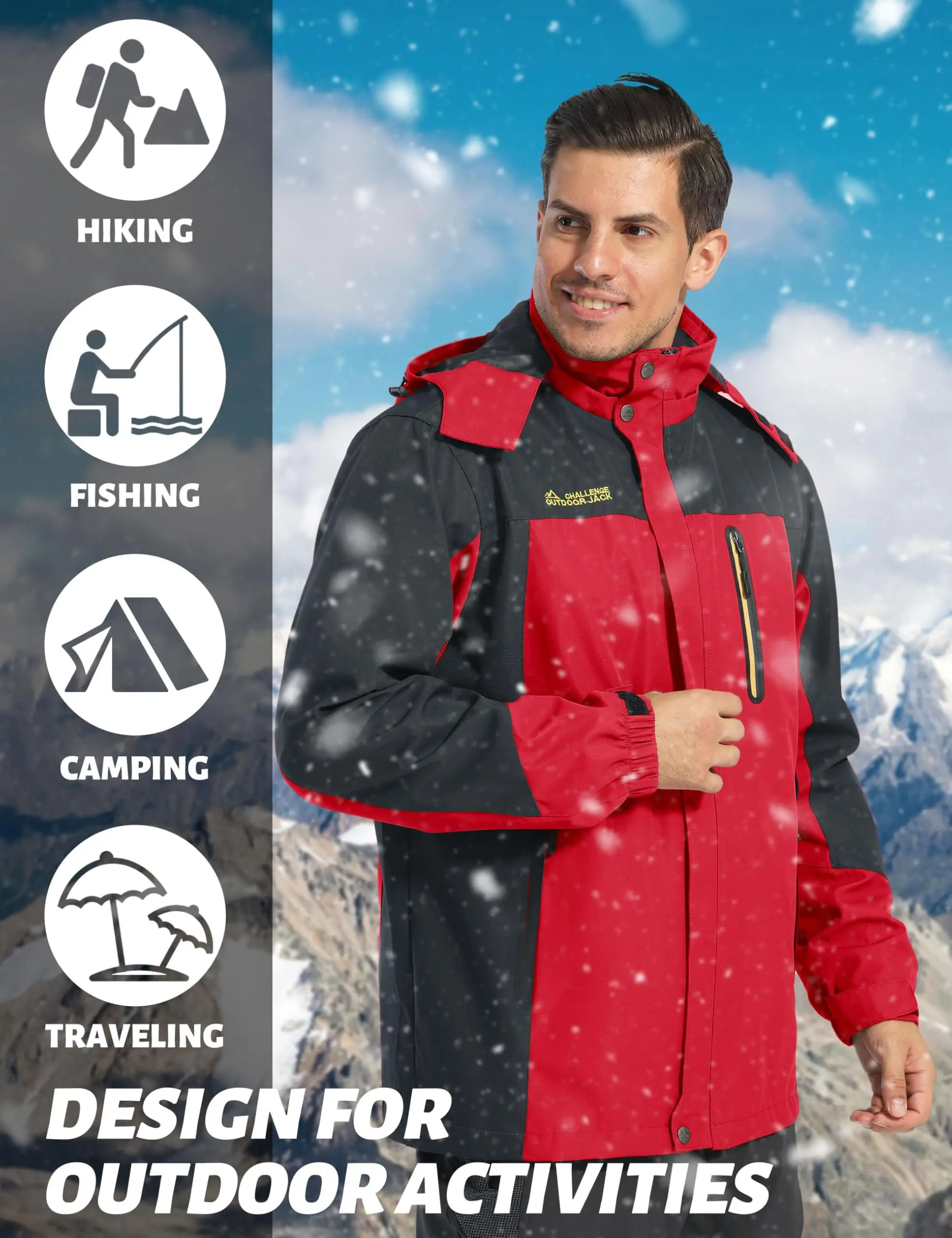 TACVASEN Waterproof Lightweight Jacket Mens Mesh Lined Outdoor Jacket Windproof Fishing Hiking Jacket Rain Coat Male Windbreaker