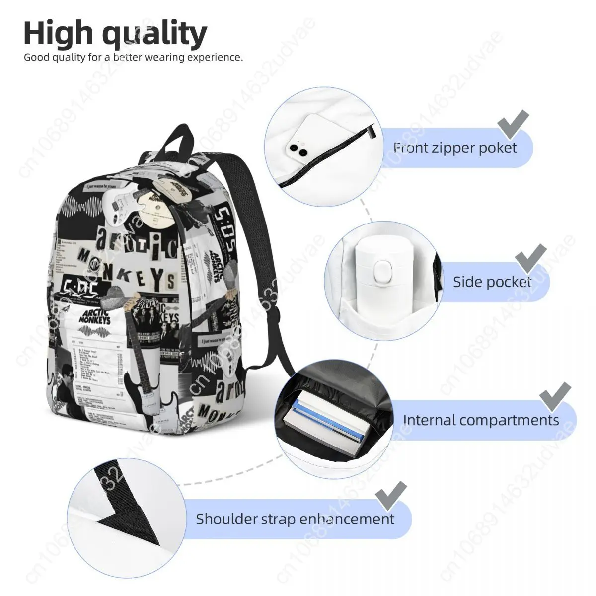 Rock Music Album Band for Men Women Student School Bookbag Arctic Monkeys Canvas Daypack Elementary High College Lightweight