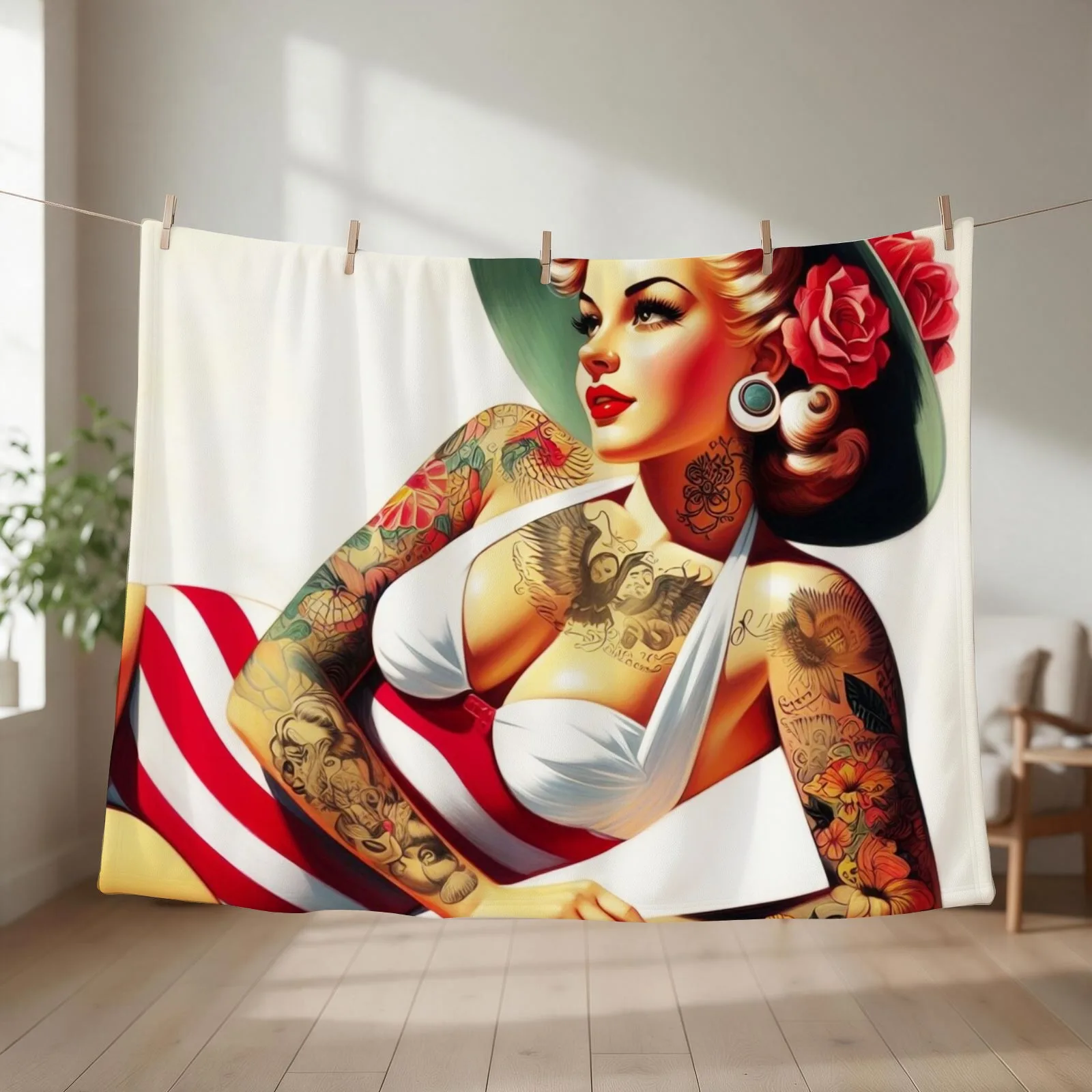 Hot Swimsuit Pin-up Throw Blanket couch cozy soft plush fuzzy picnic outdoor blanket