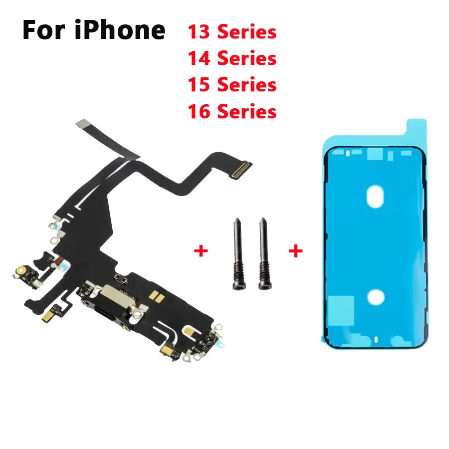 Charging Port Flex Cable for iPhone 16 Pro 15 Plus 14 Pro Max 13 Mini USB Charger Dock Connector With Microphone Ribbon Repair