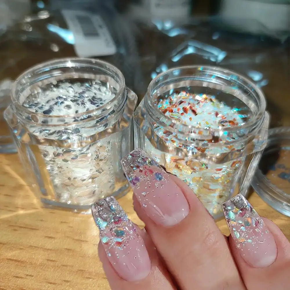 1/2Jars 3D Iridescent Nail Glitter Sequins Light Chasing Nails Flakes for Festival Party Body Face Manicure Decoration Glitters
