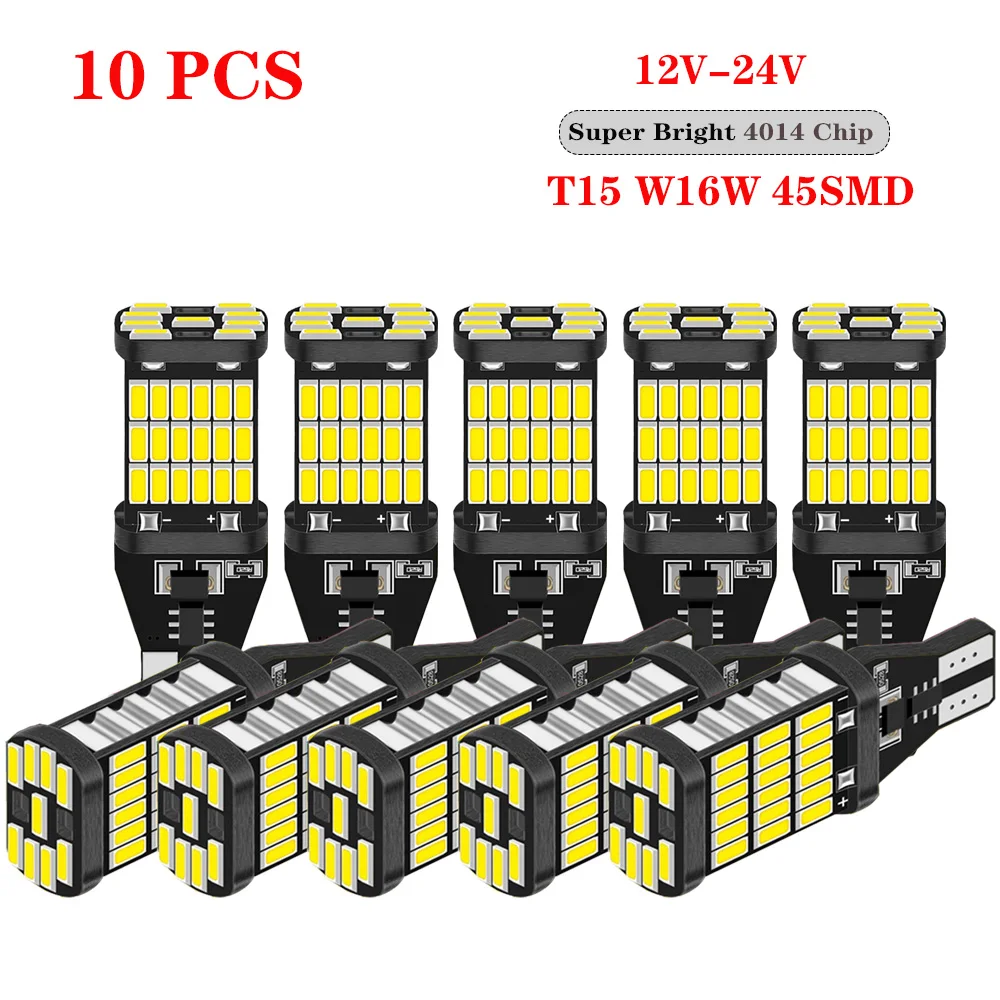 

DXZ 10pcs 921 912 T15 LED W16W T16 Canbus Bulb 4014 45SMD Car Turn Signal Reverse Backup Brake Light Bulbs Auto Lamp 12V 24V