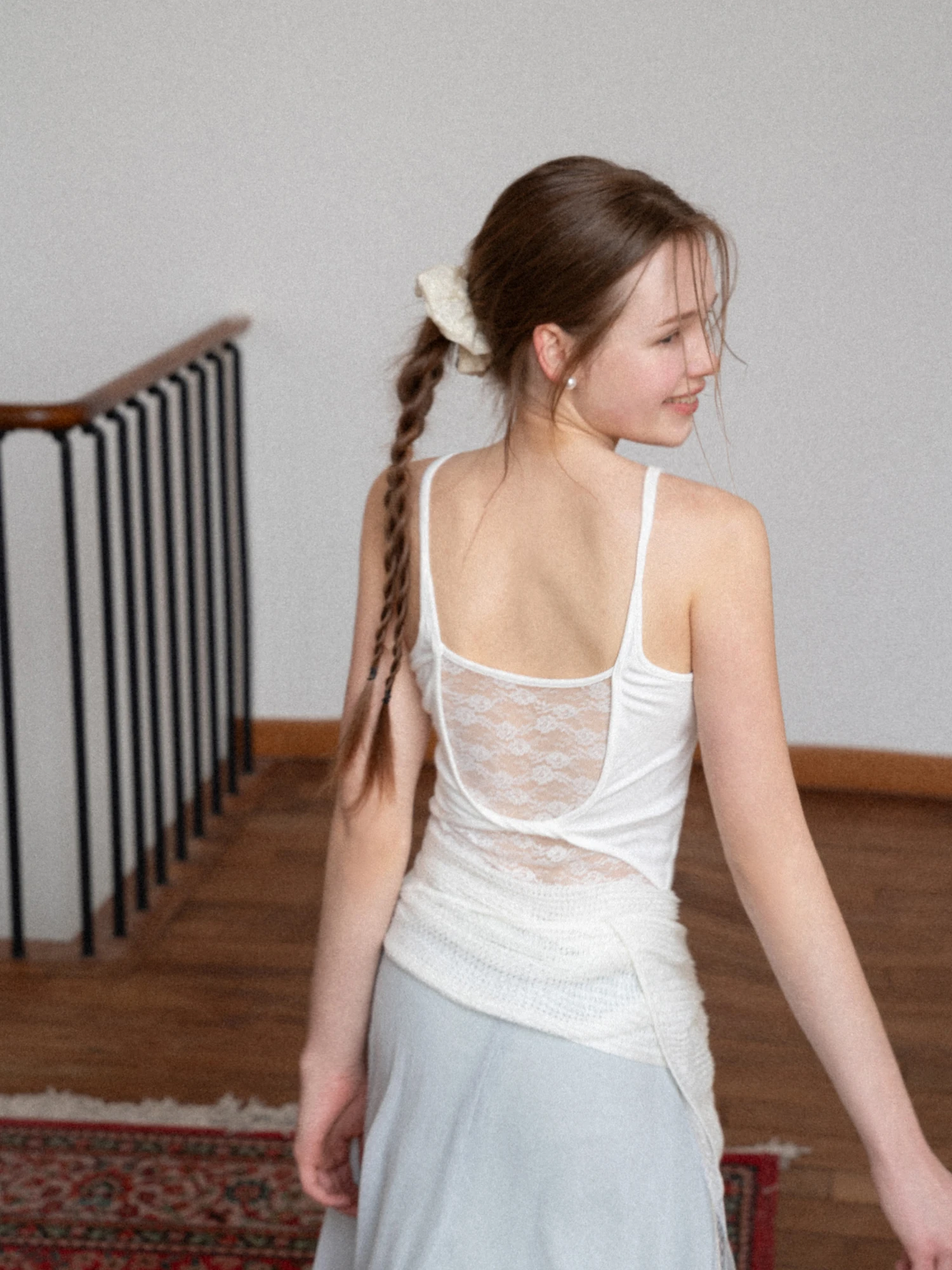 EGGKA One-Piece Lace Backless Strap Vest Women's Summer Short Style with Chest Pad Fashionable Curvy Fit U-Neckline Daily Wear