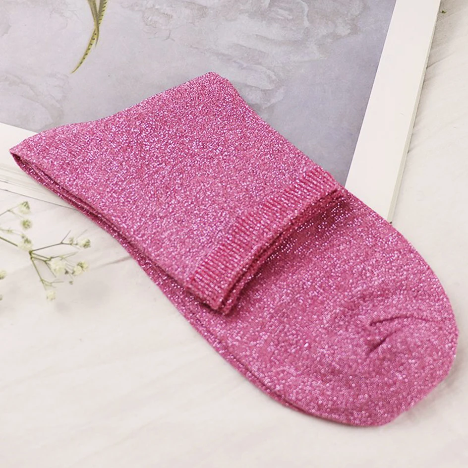 Fashion Glitter Socks Women Harajuku Thin Silver Silk Sparkly Socks Female Lingerie Breathable Shiny Sequin Socks Sexy Stockings