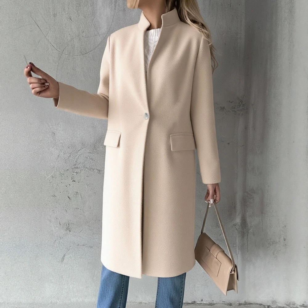 

Женское повседневное шерстяное пальто, зимняя мода, однотонная классическая верхняя одежда в стиле отдыха