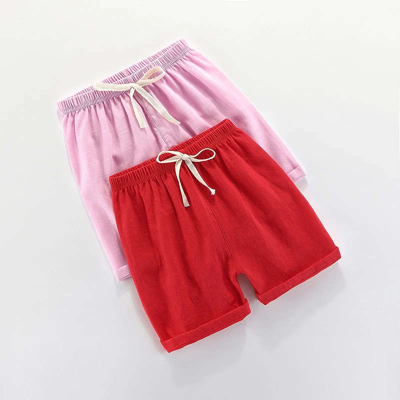 Pantalones cortos de verano para niños y niñas, Shorts de playa informales de Color caramelo, algodón y lino, transpirables y suaves, 100-160cm