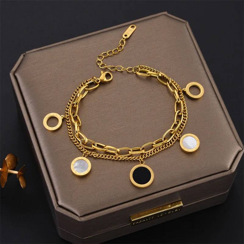 Elegant Inlaid Roman numerals Bracelets Gold Double layer Charm Bracelet For Women Fashion Jewelry Accessories Party Gifts