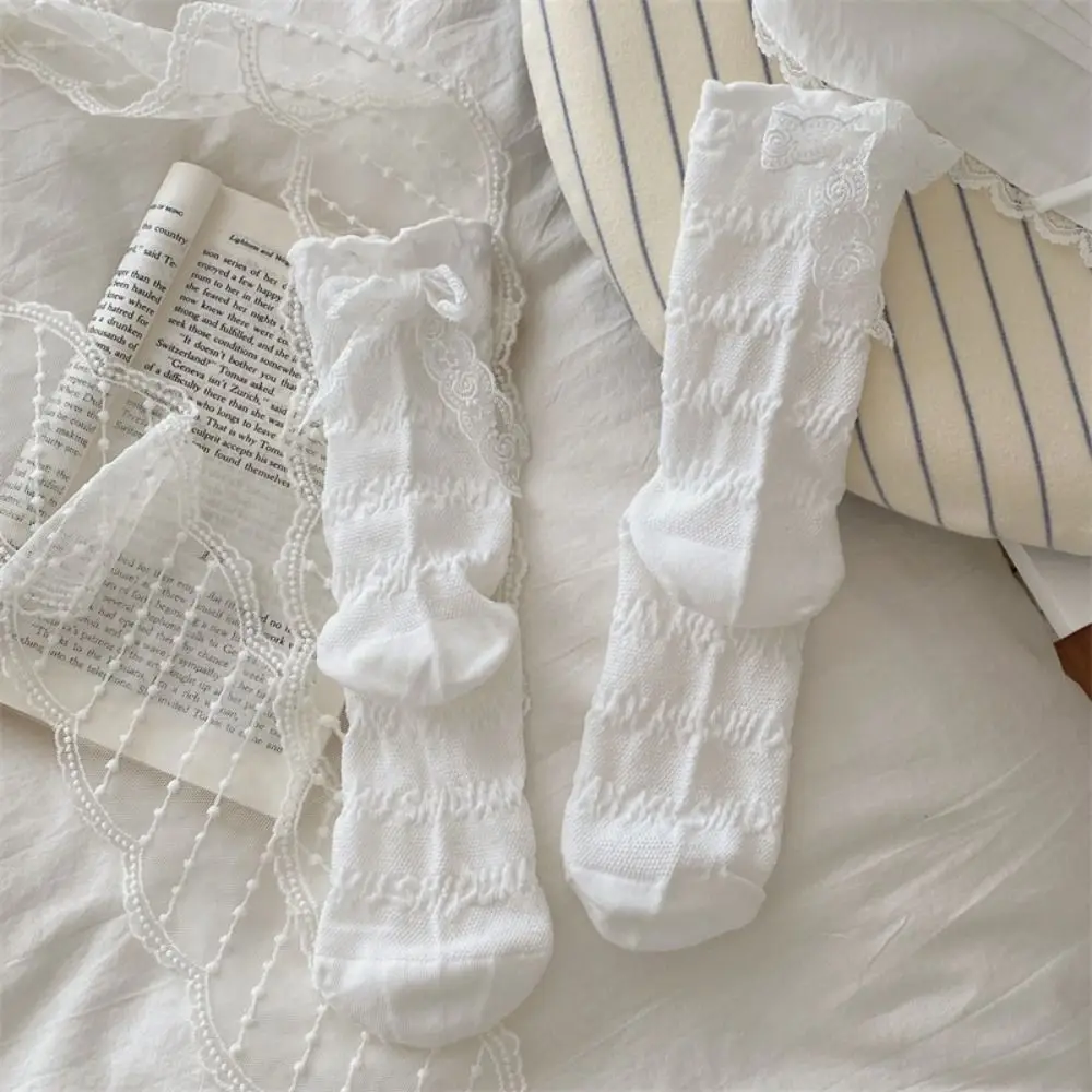 3 أزواج بلون كشكش مقوس دانتيل الجوارب Ins نمط تنفس منتصف جوارب أنبوبية رقيقة الإناث الجوارب الحلو الجوارب النساء الشارع الشهير #3