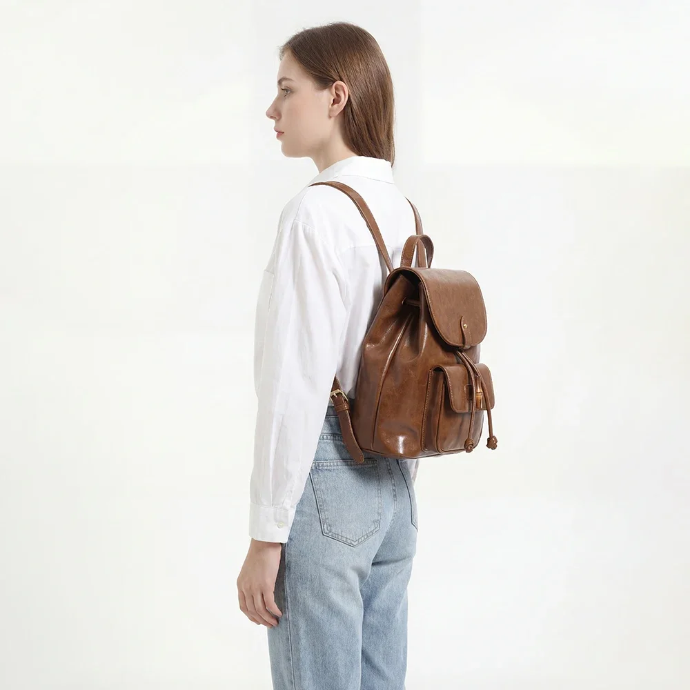 Daypack Vintage Casual Drawstring Backpack For Women Lightweight Mini Bookbag For Daily Weekend Use Ladies Bags