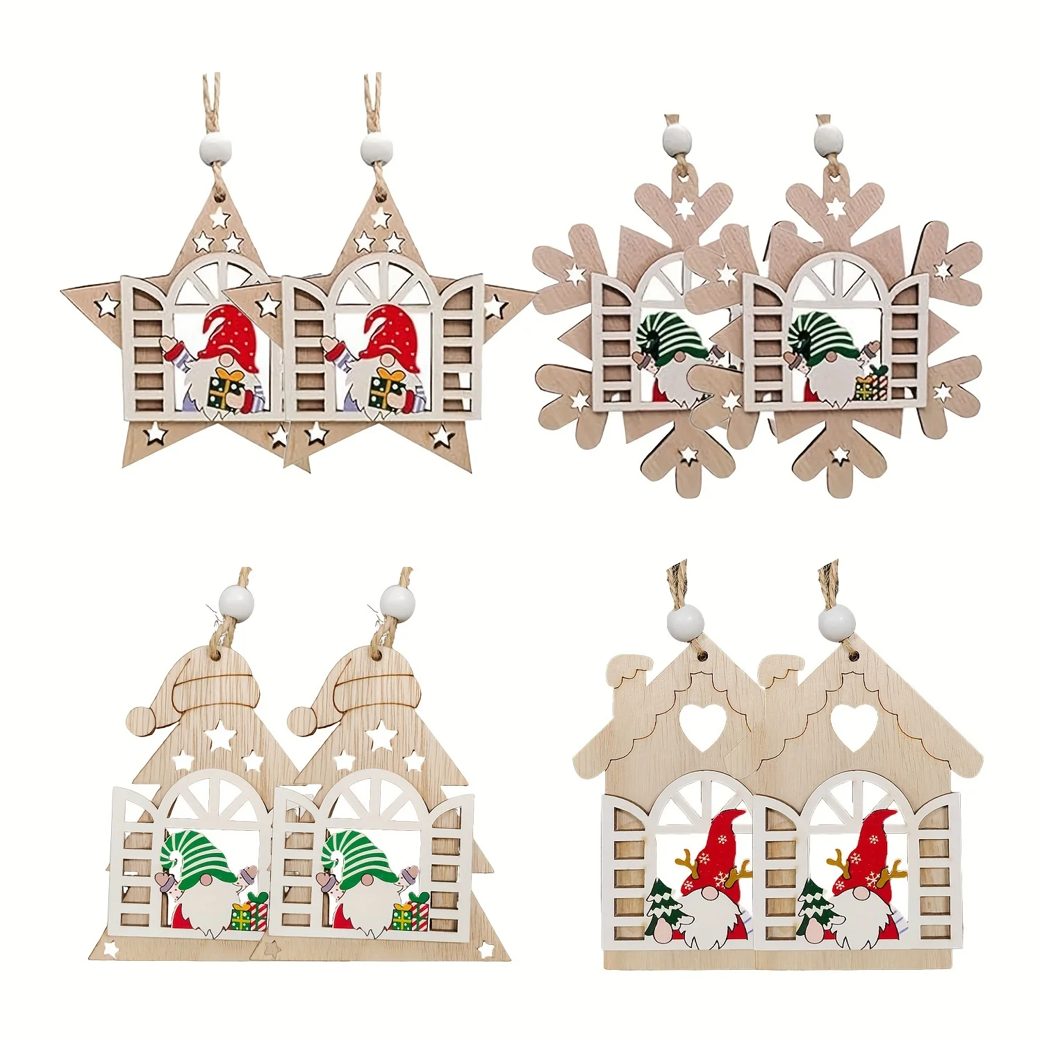 

8pcs Christmas Tree Ornaments Santa Claus Wooden Christmas Decorations, Holiday Home, Window And Room Decorations