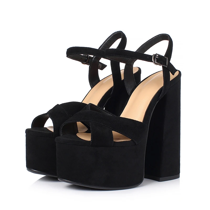 High Quality Women Sandals Genuine Leather Shoes Buckle Sexy Hick Heel Platform Sandals Ladies Party Prom Shoes