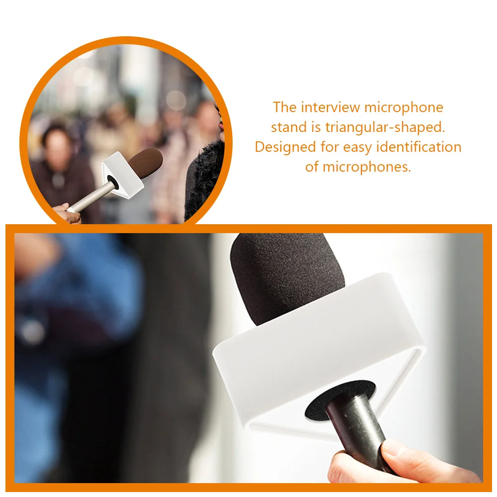 

4pcs Triangle Mic Flag Station ABS White Easy Use DJ Accessories Wireless Stand Triangular Holder Interview Scene