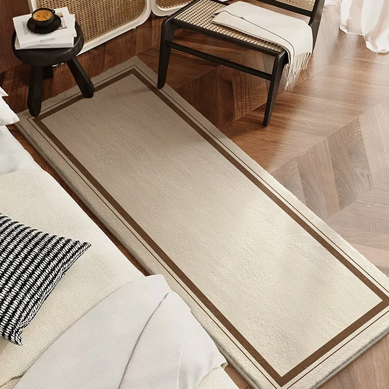 High-End Solid Color Faux Cashmere Bedside Blanket, Japanese Wabi-Sabi Style Bedroom Cooling Foot Mat, Bay Window Mat