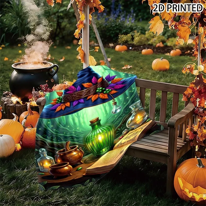 Enchanted Magical Forest Halloween Throw Blanket, Witch Hat & Mystical Spell Design, Multiple Specifications Available, Cozy Fal