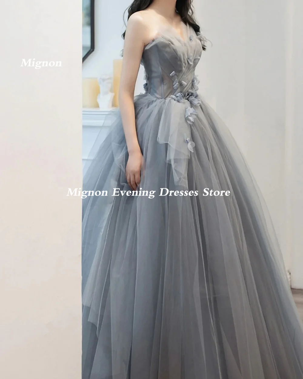 Mignon Organza A-line Prom Gown Strapless Sweetheart Evening Formal Ruffle Floor-length Elegant Party Dresses for Women 2023