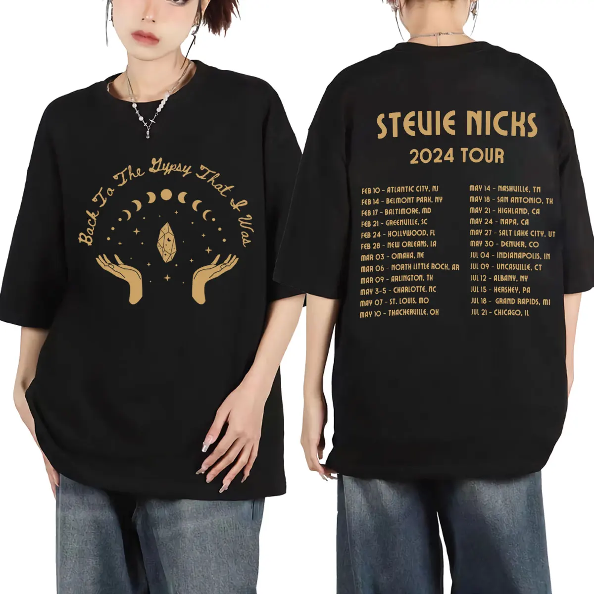 Singer Stevie Nicks Tour Graphic T Shirts Unisex Rock Hip Hop Vintage T-shirts High Street Fashion Trend Short Sleeve T-shirt