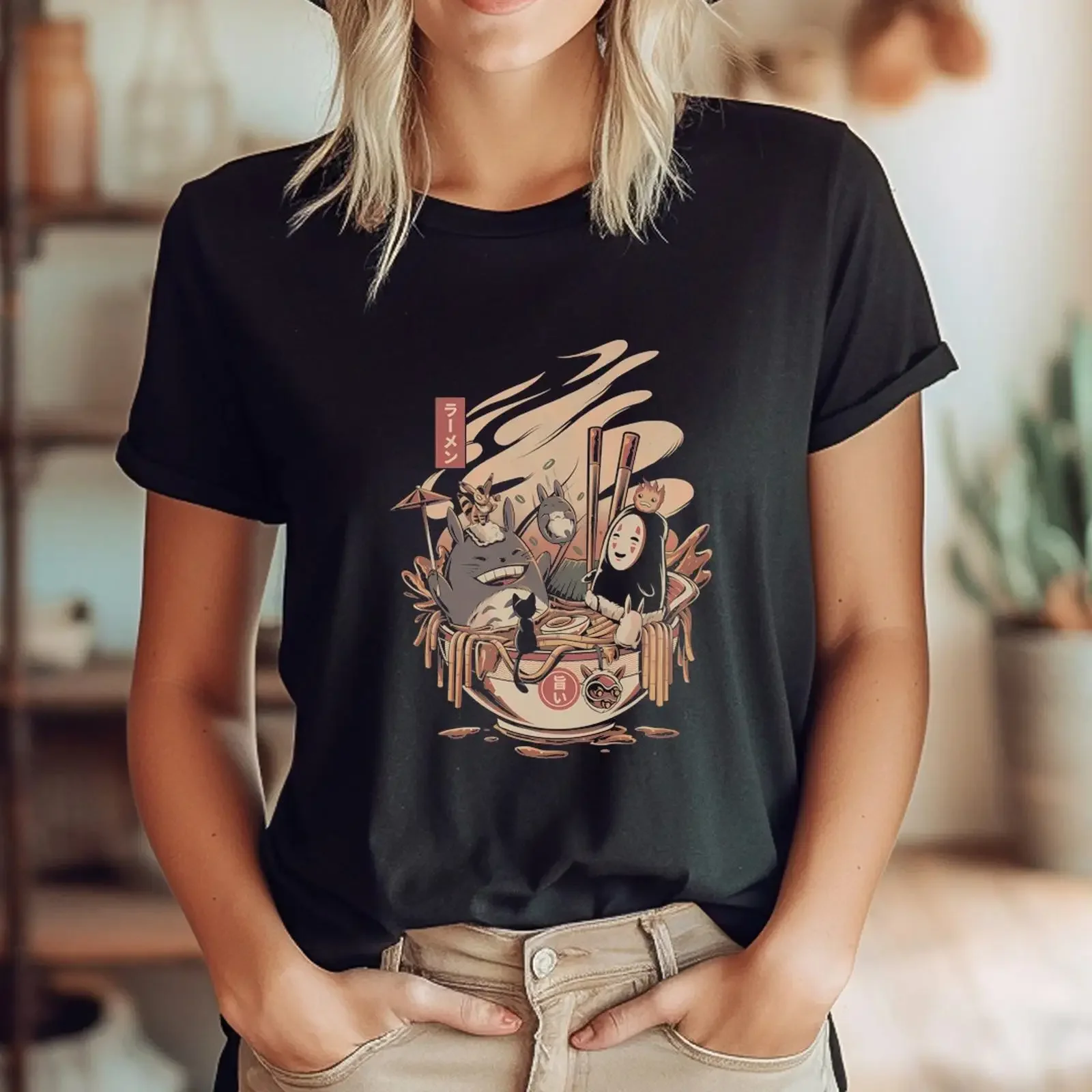 Funny Ramen T Shirt vintage Washed streetwear Stylish Top For Everyday Wear homme Breathable Versatile fashion Stretched