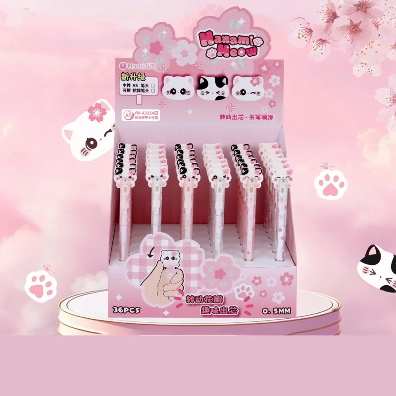 

36pcs/lot Kawaii Sakura Cat Gel Pen Cute 0.5mm Black Ink Signature Pens School Writing Supplies