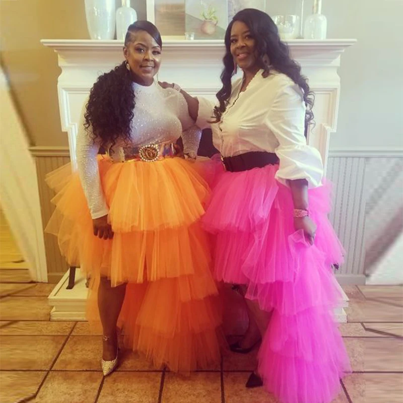

Tulle Long Party Skirts AfricanTulle High Low Skirts for Women Tiered Ruffle Custom Made Long Skirts
