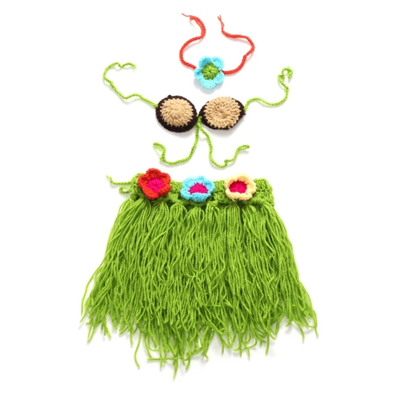 Newborn Photo Costume Knitting Skirt & Baby Flower Headband Photo Clothes Photo Props Beach Costume Set