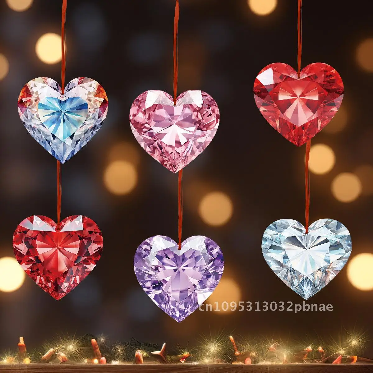 

Valentine's Day 6-piece heart-shaped acrylic pendant car backpack keychain decorations