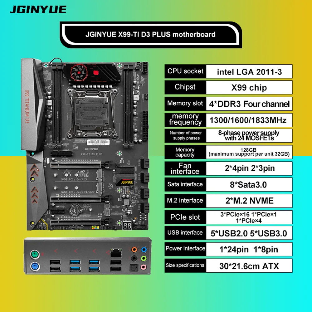 X99-TI D3 PLUS ATX Motherboard LGA2011-3 for E5 V3 V4 CPU 4 Channel DDR3 RAM NVME M.2 SATA3 USB3.0 Gaming Server Mainboard