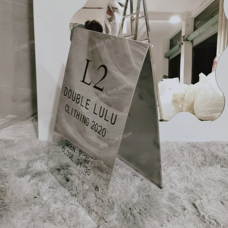 Floor stainless steel logo board Standing Internet celebrity photo mirror Billboard clothing store entrance