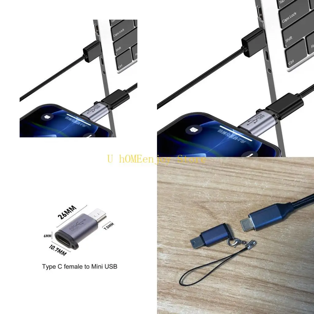 B0KF Type-C to Mini USB Adapter Female to Male Conversion Converter Support Data Sync