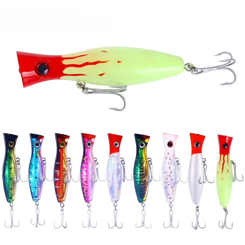 1pc 13cm 43g grande popper isca de pesca isca de pesca ganchos agudos manivela isca 3d olhos artificial duro isca carpa pique equipamento de pesca