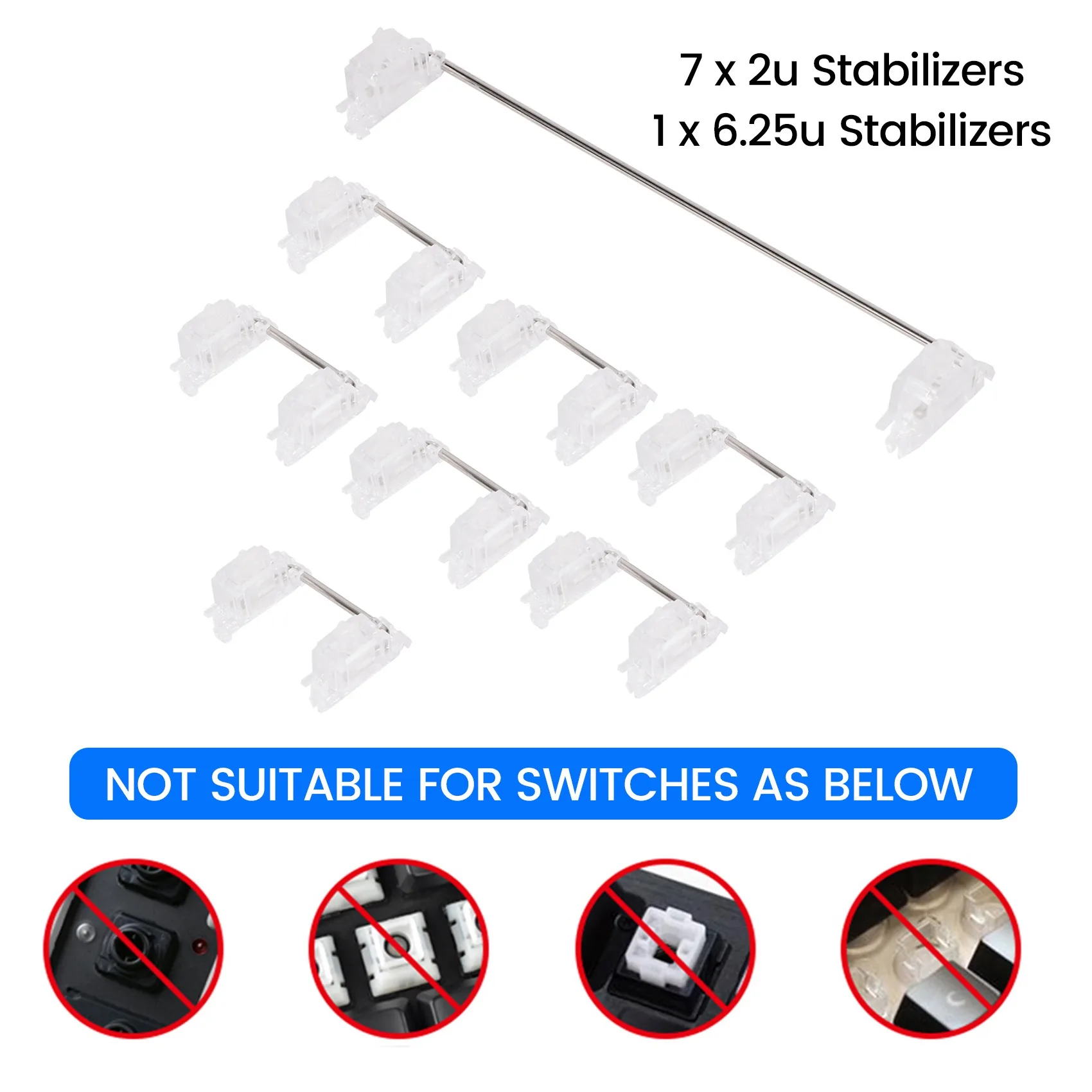 AED7-Mechanical Keyboard Cherry Mx Switch Pcb Mounted Cherry Stabilizer Clear Transparent Case 6.25U Modifier Key Stabiliser