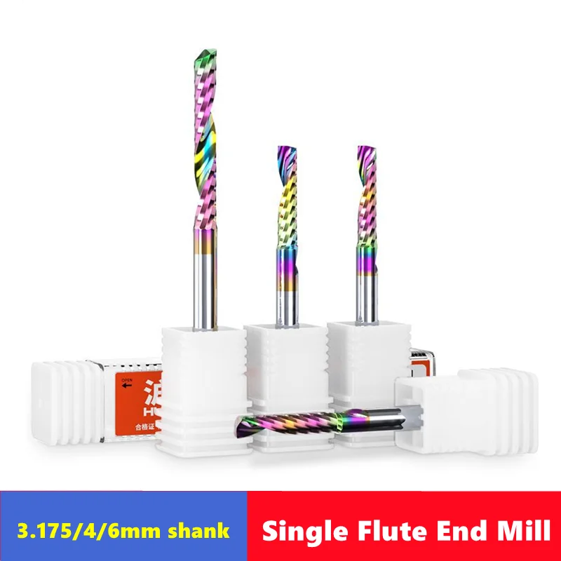 

3.175/4/6mm Shank Single blade spiral milling cutter,HRC60 Carbide CNC Router Bit aluminium .Plastic. Acrylic trimming knife