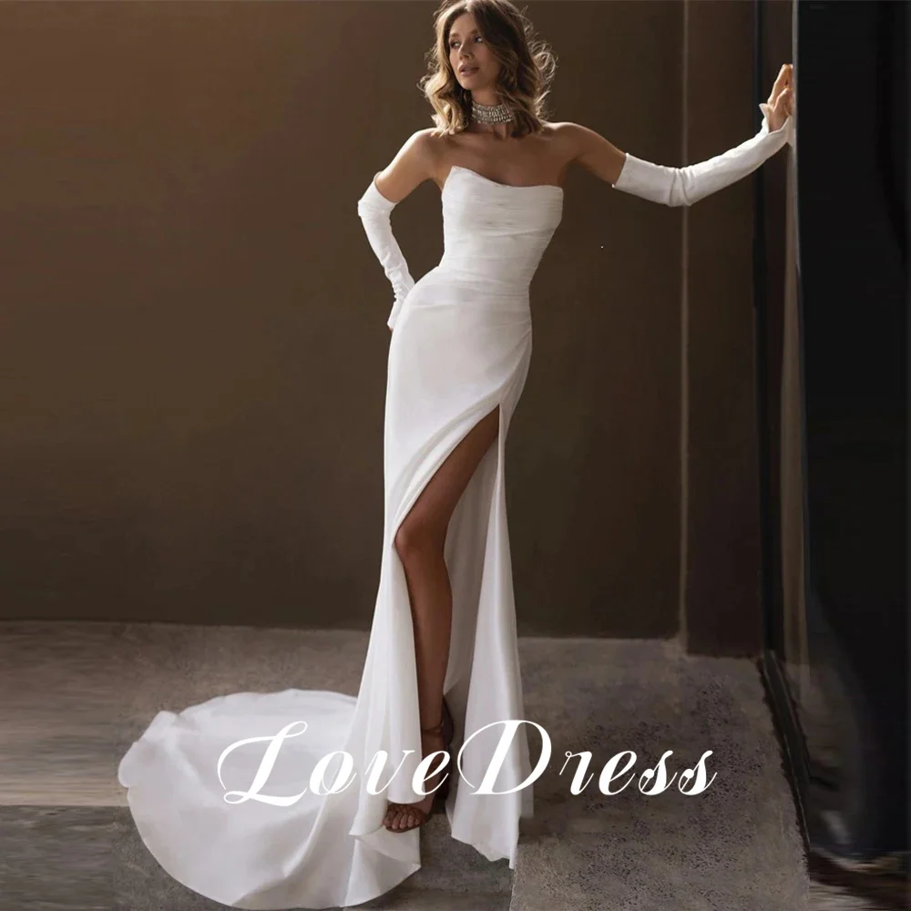 Love Elegant abiti da sposa senza spalline con macchia di sirena semplici mezze maniche lunghezza del pavimento abiti da sposa con spacco laterale alto Robe de mariée