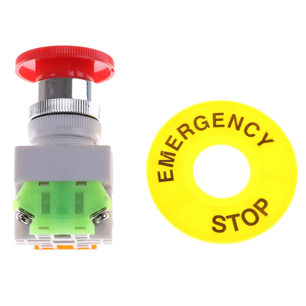 Red Mushroom Cap 1NO 1NC DPST Emergency Stop Push Button Switch AC 660V 10A