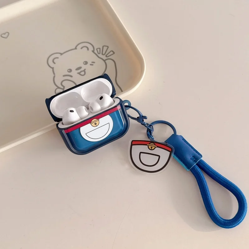 Estuche para Auriculares con Diseño de Doraemon para AirPods 4 2 3 1 Pro 3 Pro 2, Resistente a Impactos, con Colgante