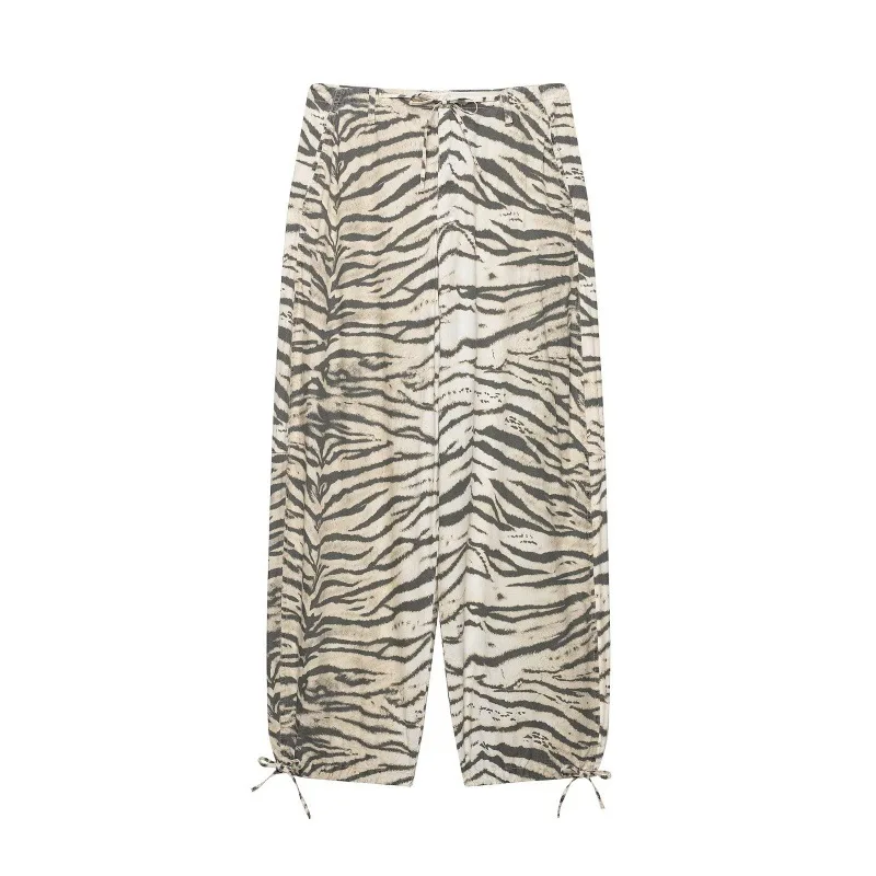Dave&di American Street Vibe Zebra Print Design Washed Personalized Fashion Striped Casual Pants Women's Pants And Trousers
